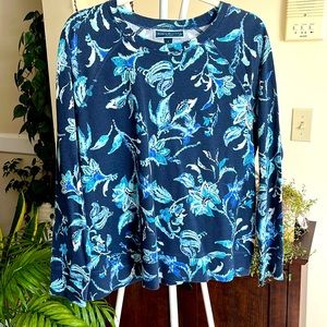 🦋 Karen Scott Floral Crewneck Waffle Knit Top Full Sleeve-Blue-L-NWT